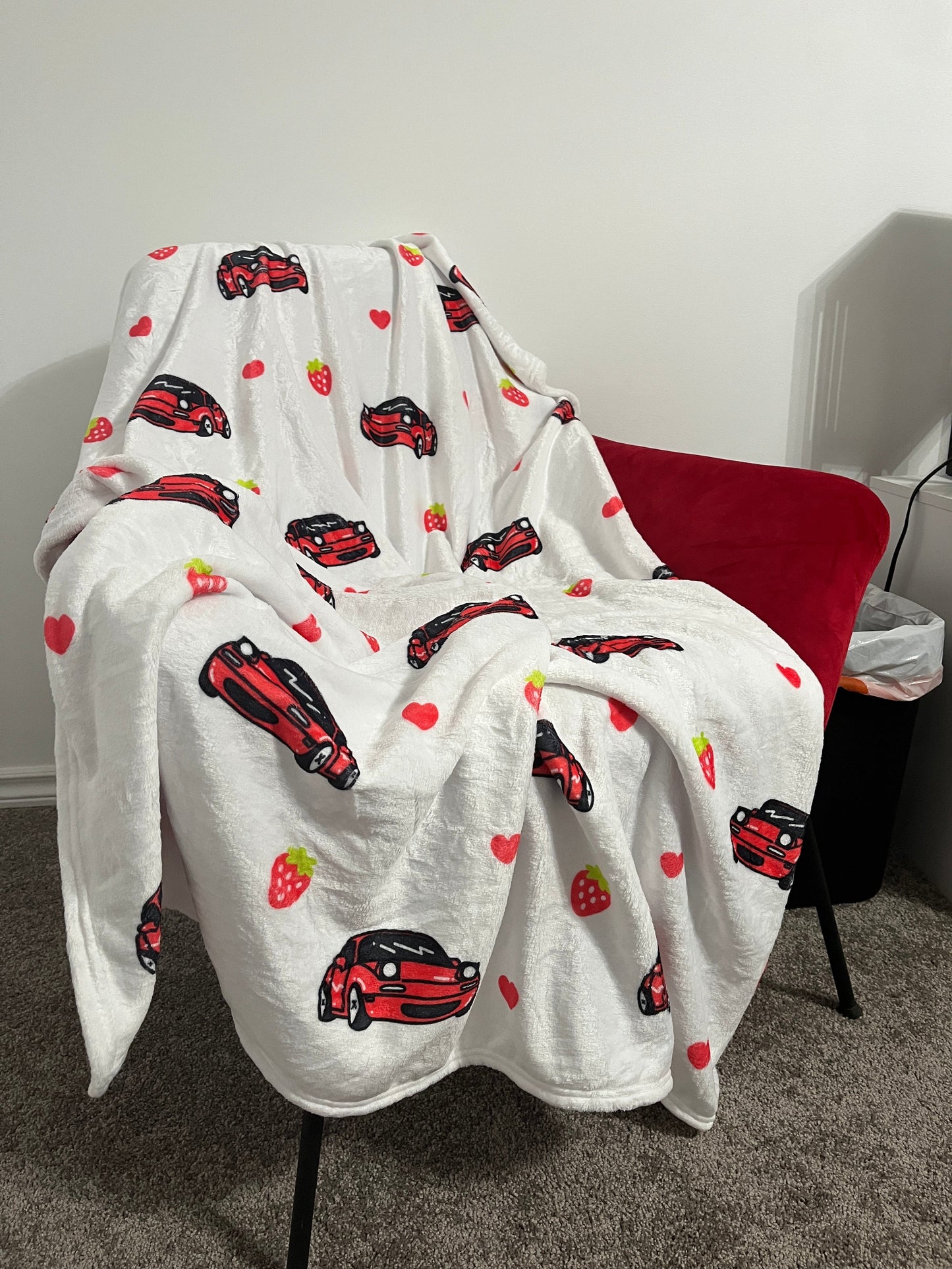 White Strawberry Miata Blanket